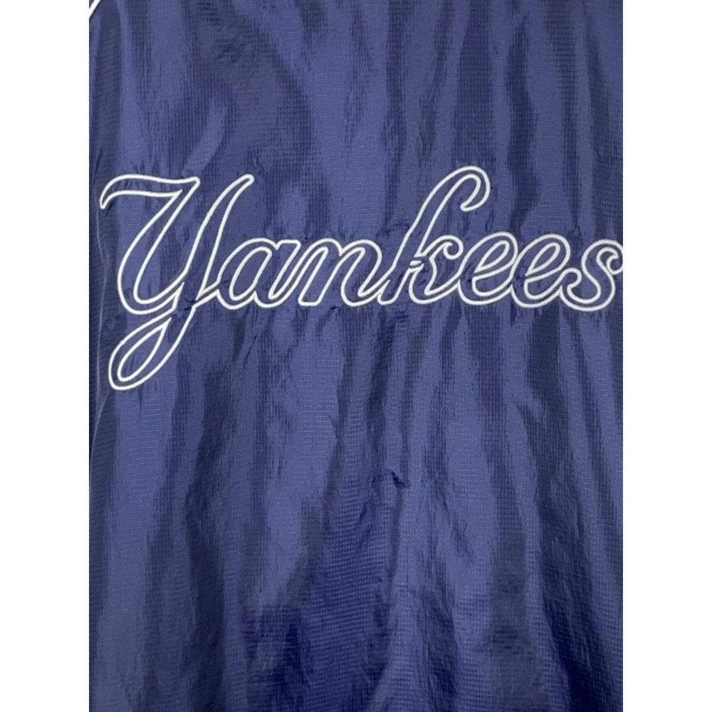 NY Yankees Jacket Mens L Blue Hooded Windbreaker Full Zip MLB Baseball